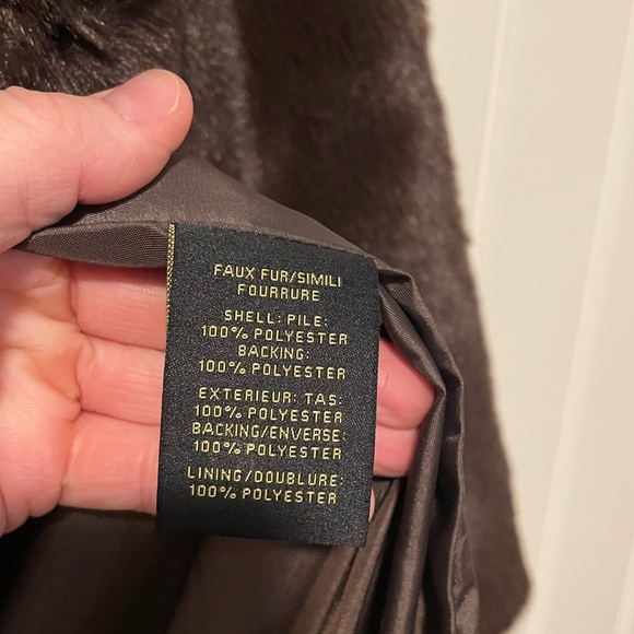 HOUSE OF HARLOW 1960 Faux Fur Chocolate Brown Long Coat Jacket size large - Picture 12 of 13